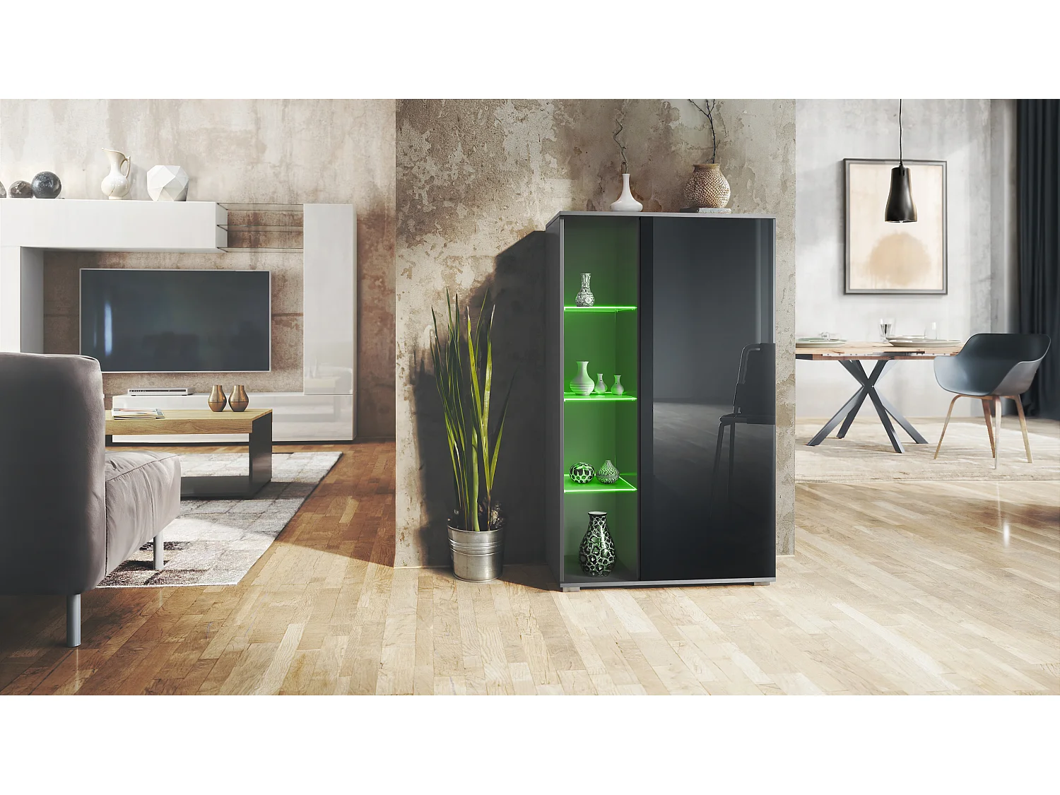 VITRINE Davos Schwarz Hochglanz