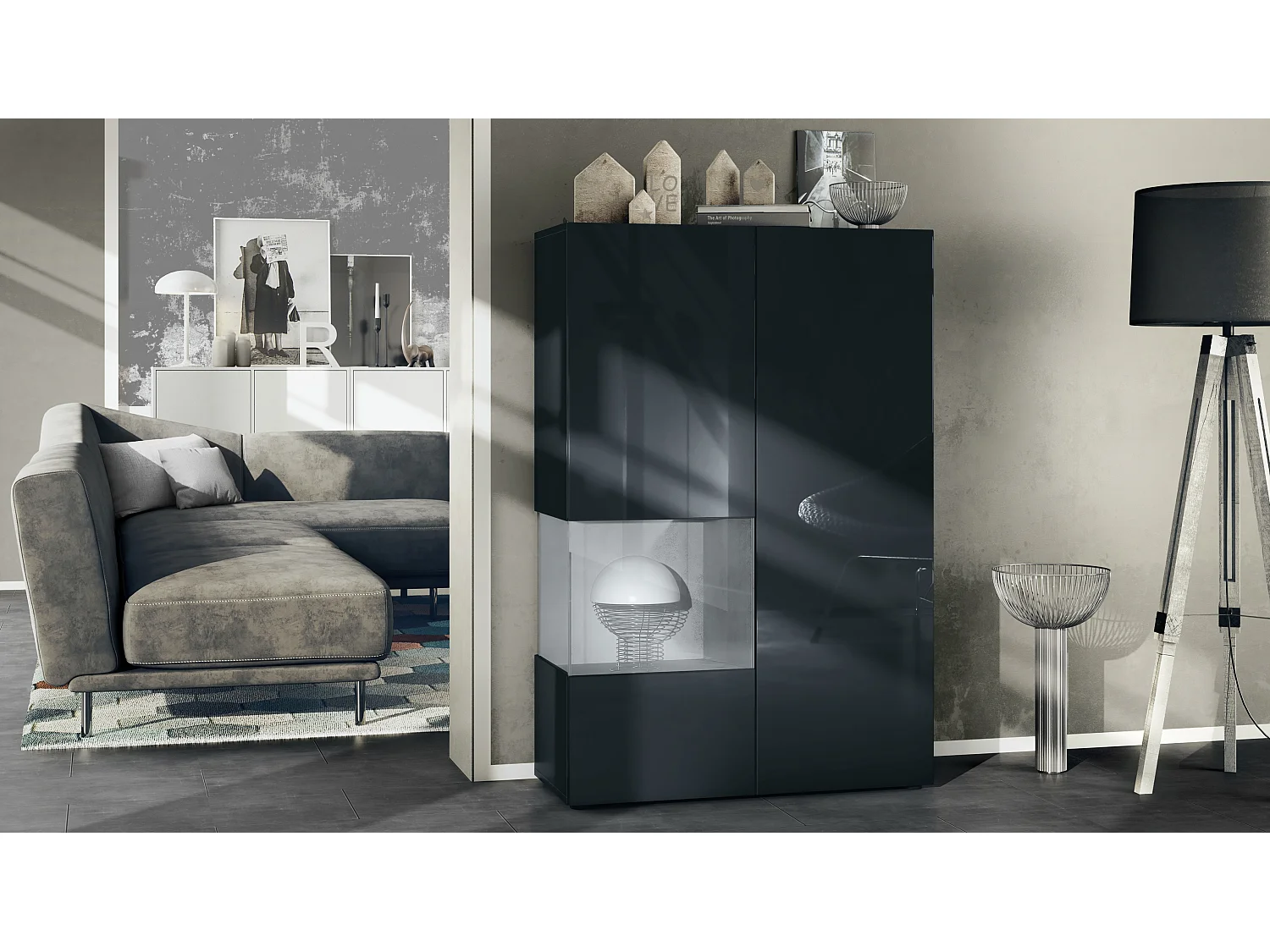 VITRINE Morena Einsatz in Beton Oxid Optik