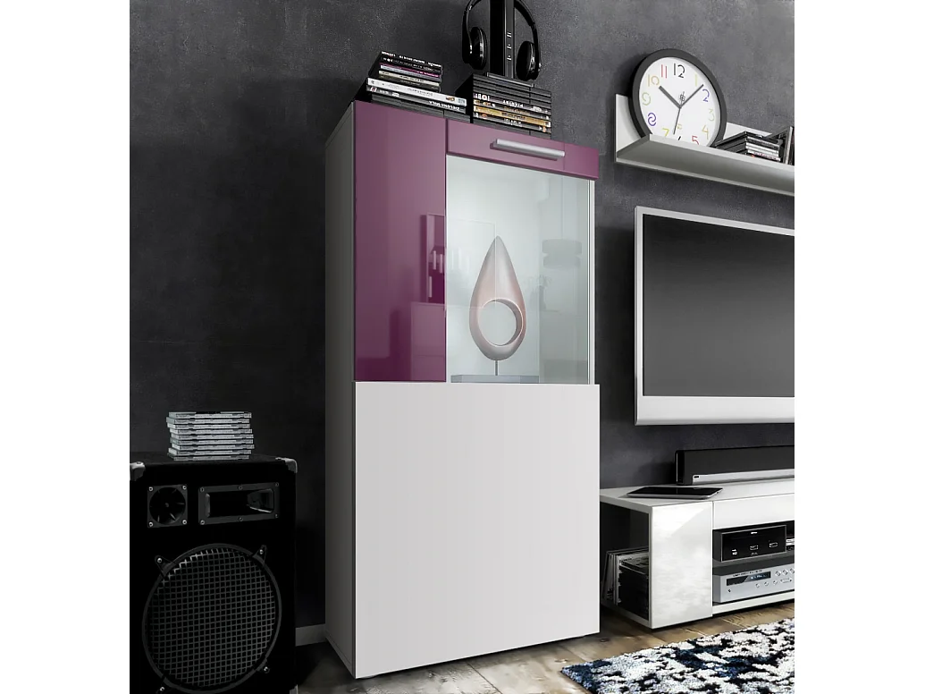 Vladon Vetrina Movie, bianco opaco/violetto porpora lucido - Vetrina moderna in vetro - (LxHxP): 50,5 x 111 x 32,5 cm