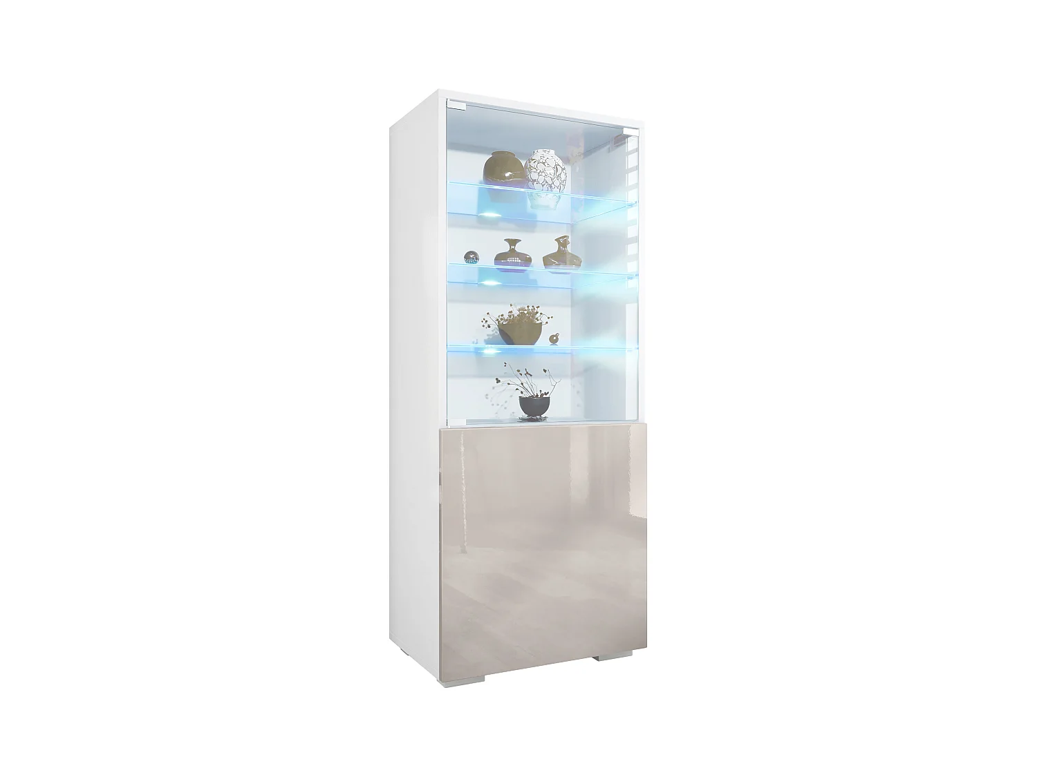 Vitrine Granada de , Armoire Vitrée Made in Germany avec Porte en Verre et Insert en Verre y compris LED, blanc mat/gris sable brillant (50 x 122,5 x 34,5 cm)