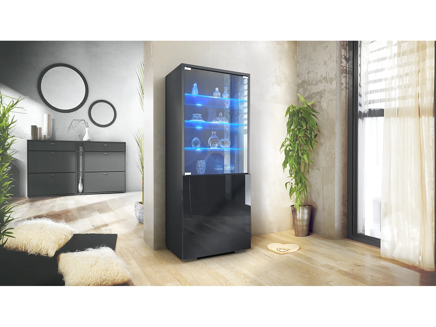 VITRINE Granada Schwarz Hochglanz