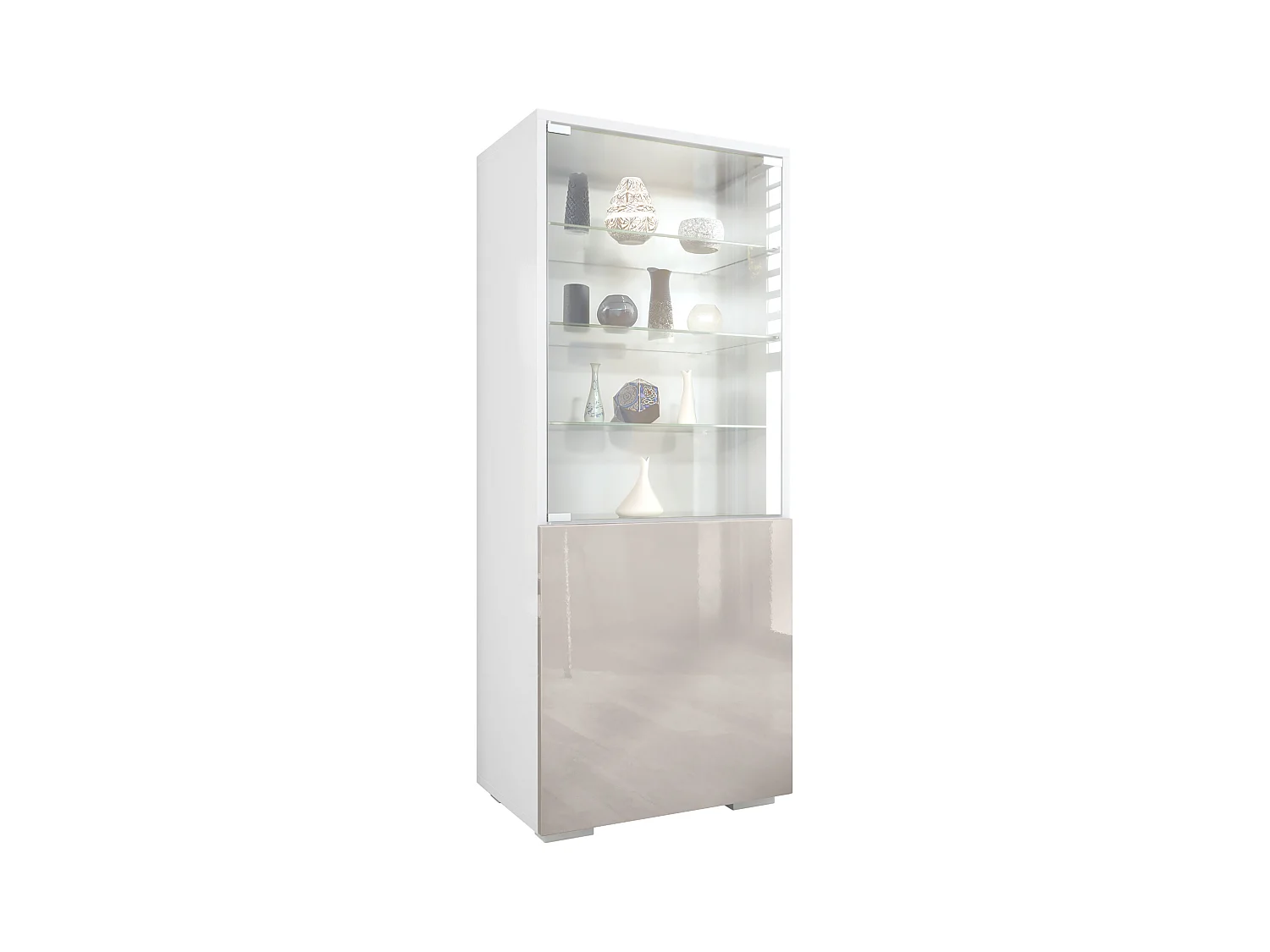 Vitrine Granada, Armoire Vitrée Made in Germany, avec Porte en Verre et Insert en Verre, blanc mat/gris sable haute brillance (50 x 122,5 x 34,5 cm)