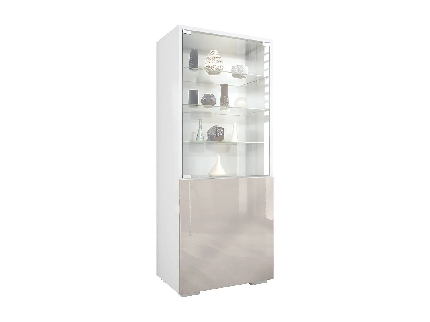 Vetrina Granada, Armadio Vetrina Made in Germany con Porta in Vetro e Inserto in Vetro, bianco opaco/grigio sabbia lucido (50 x 122,5 x 34,5 cm)