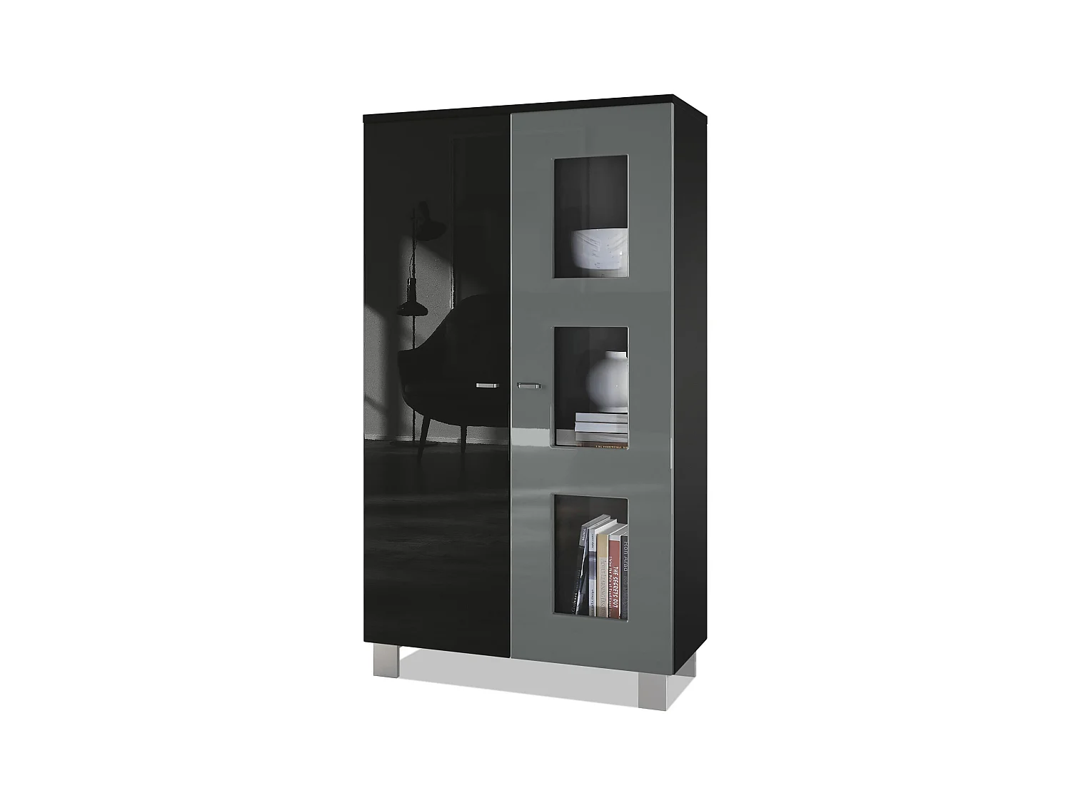 VITRINE Denjo Tür in Grau Hochglanz