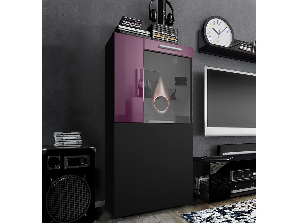 Vladon Vetrina Movie, nero opaco/violetto porpora lucido - Vetrina moderna in vetro - (LxHxP): 50,5 x 111 x 32,5 cm