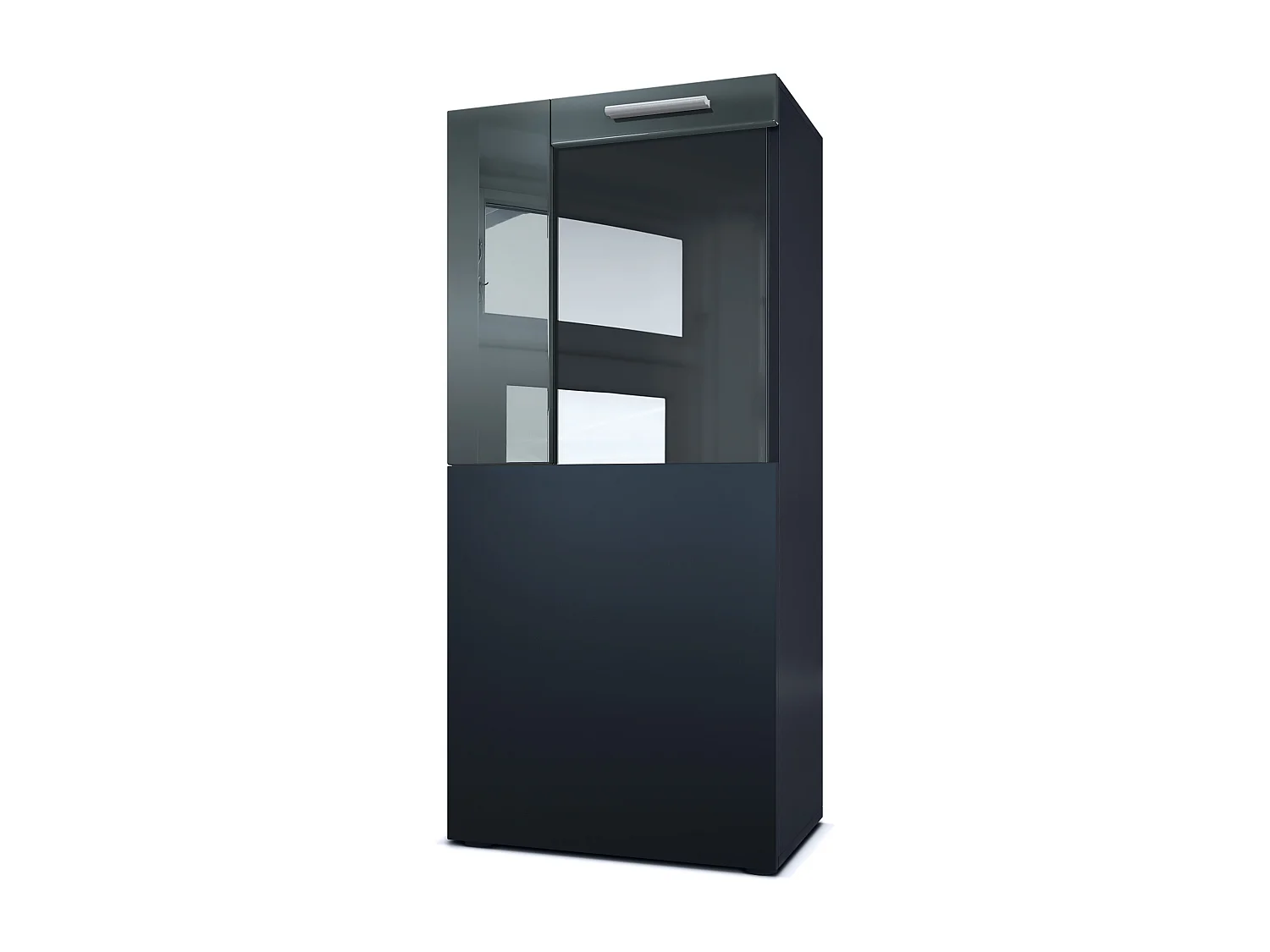 Vladon Vetrina Movie, nero opaco/grigio lucido - Vetrina moderna in vetro - (LxHxP): 50,5 x 111 x 32,5 cm