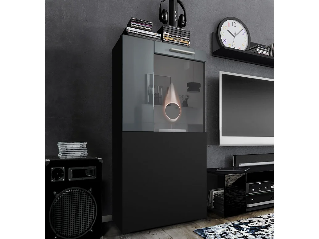 Vladon Vetrina Movie, nero opaco/grigio lucido - Vetrina moderna in vetro - (LxHxP): 50,5 x 111 x 32,5 cm