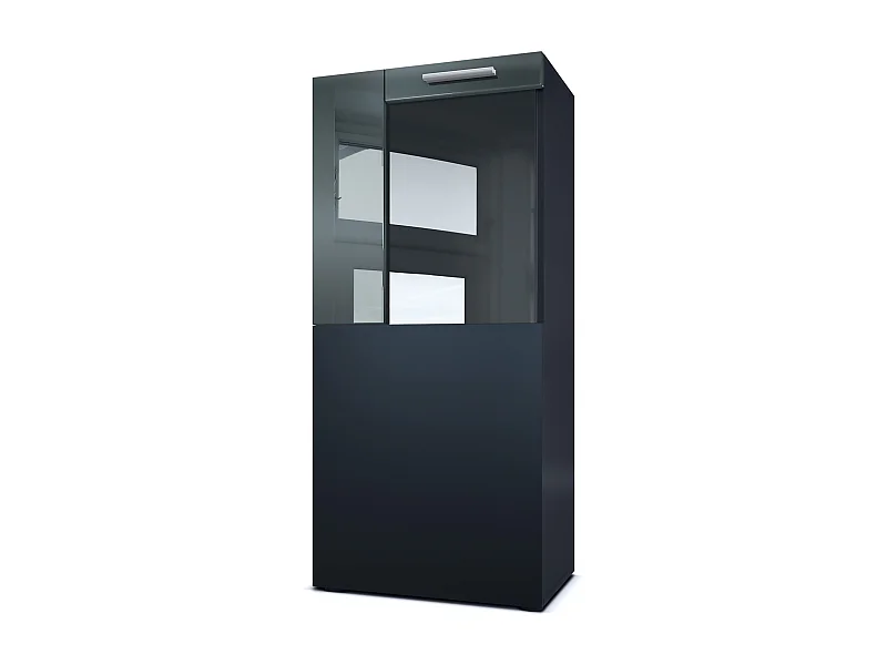 Vladon Vitrina de cine, negro mate/gris de alto brillo - Vitrina de cristal moderna - (AxAxP): 50,5 x 111 x 32,5 cm