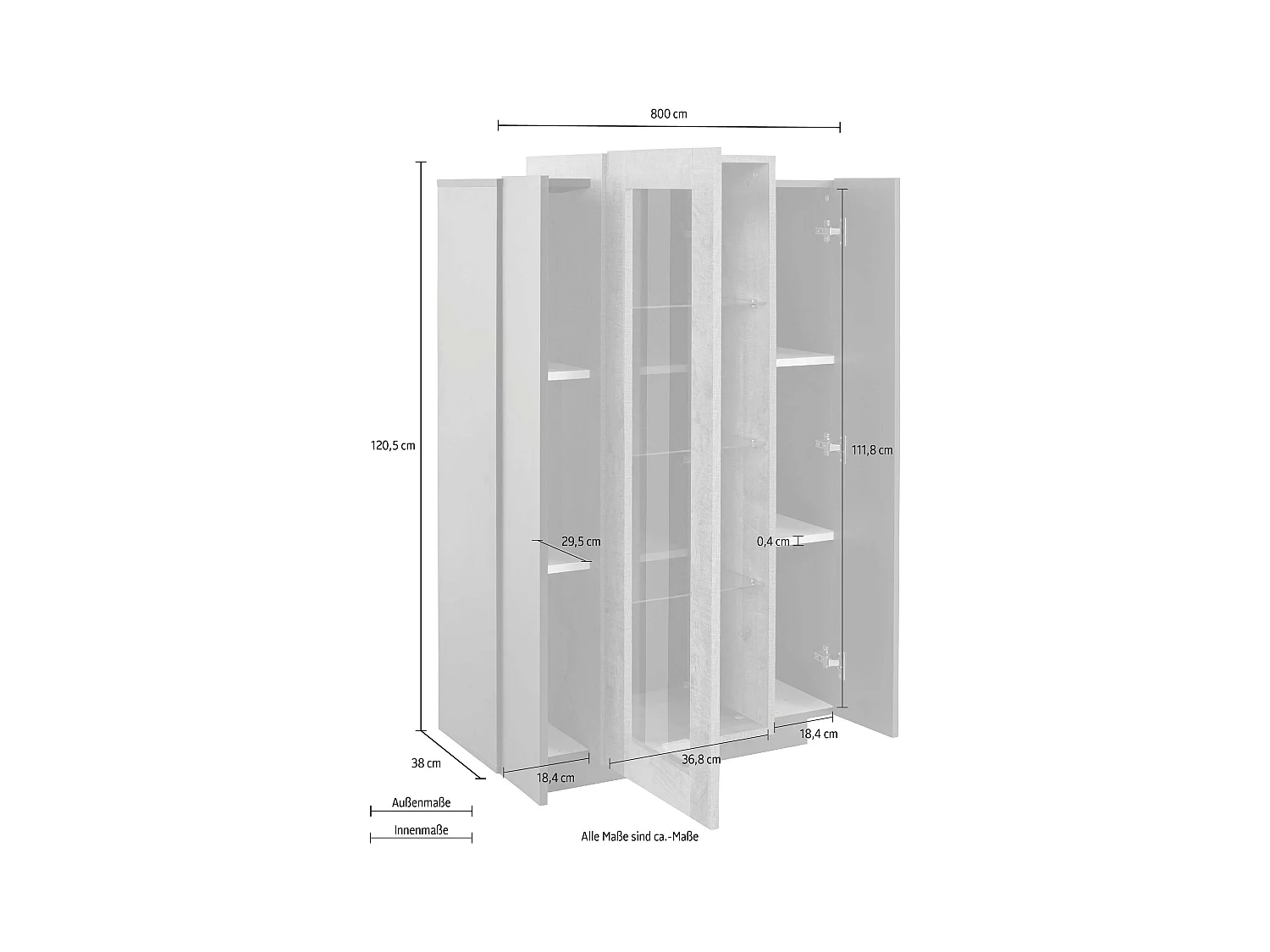 Mobile Vetrina CORO L 80 x H 120.5 x P 38 cm grigio