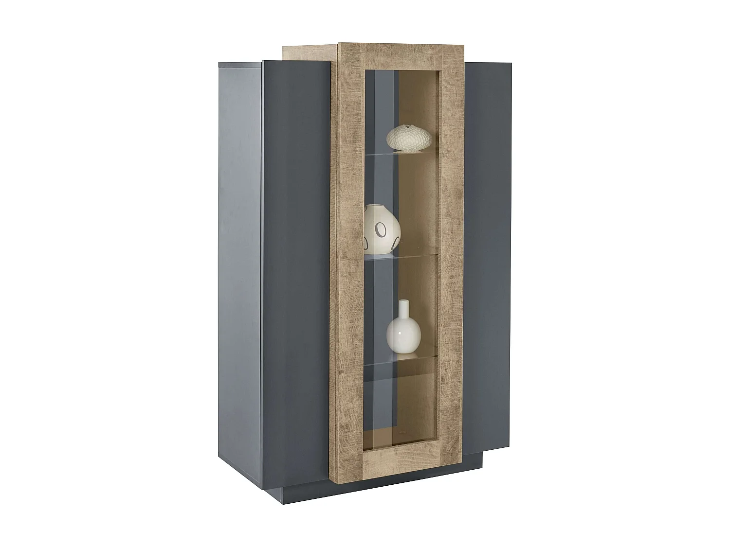 Armoire vitrine haute moderne noire et bois pour salon 80x120cm Corona Hound