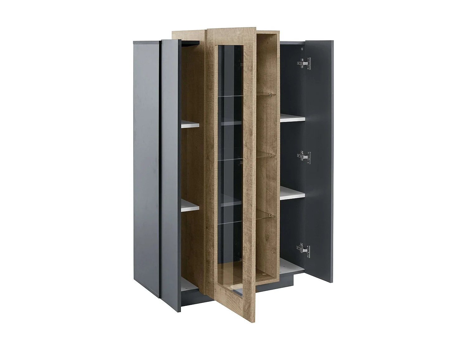 Armoire vitrine haute moderne noire et bois pour salon 80x120cm Corona Hound