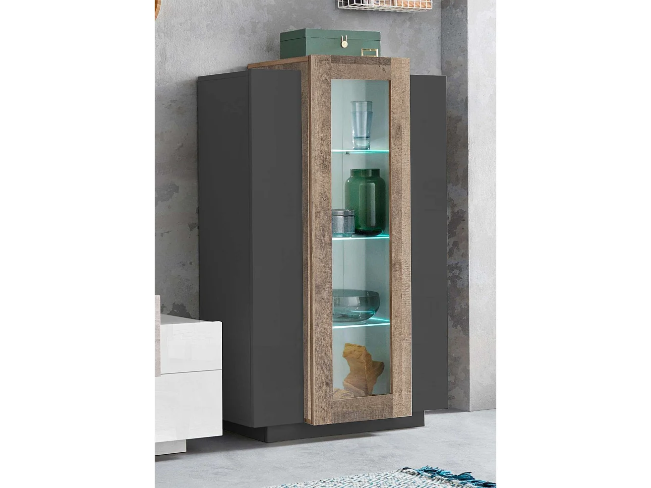 moderne Vitrine in Schwarz aus Holz hoch fürs Wohnzimmer 80x120cm Corona Hound