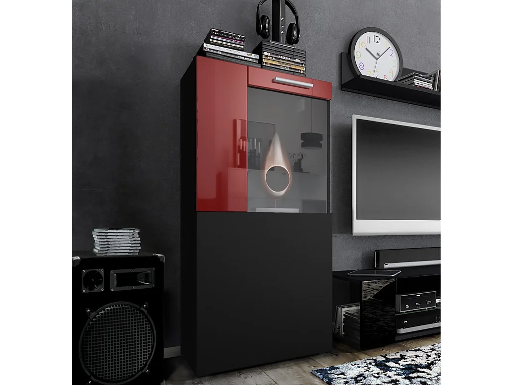 Vladon Vetrina Movie, nero opaco/bordeaux lucido - Vetrina moderna in vetro - (LxHxP): 50,5 x 111 x 32,5 cm