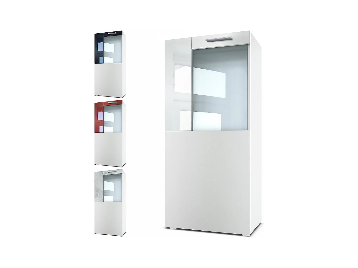 Vitrine de cinéma, blanc mat/noir haute brillance - Vitrine moderne en verre - (LxHxP) : 50,5 x 111 x 32,5 cm