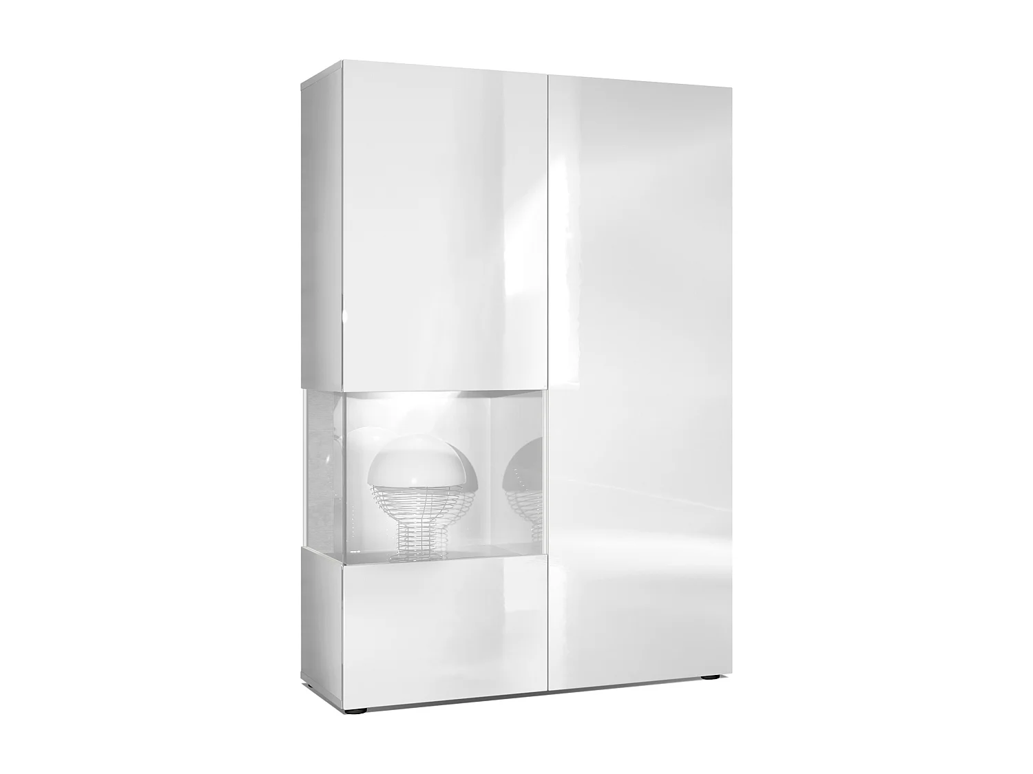 Armadio espositivo alto Morena, struttura in bianco opaco / anta destra e inserto in bianco opaco con illuminazione a LED