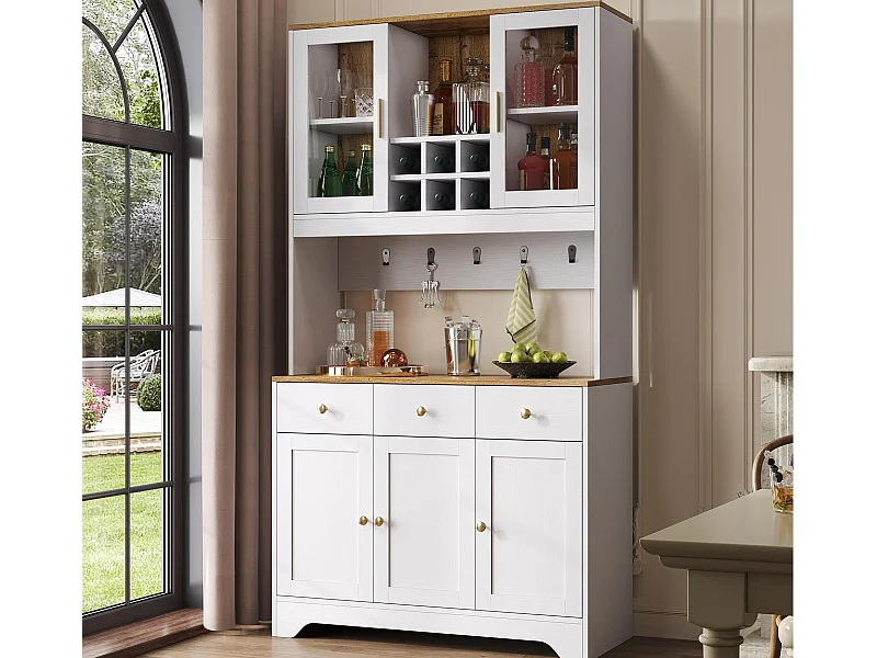 Vitrine 94.5x30x175.5 cm - 3 lades en 5 deuren - houten look blad - wit