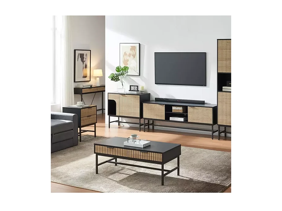 Commode 4 tiroirs en chêne et métal noir mat LOREENS