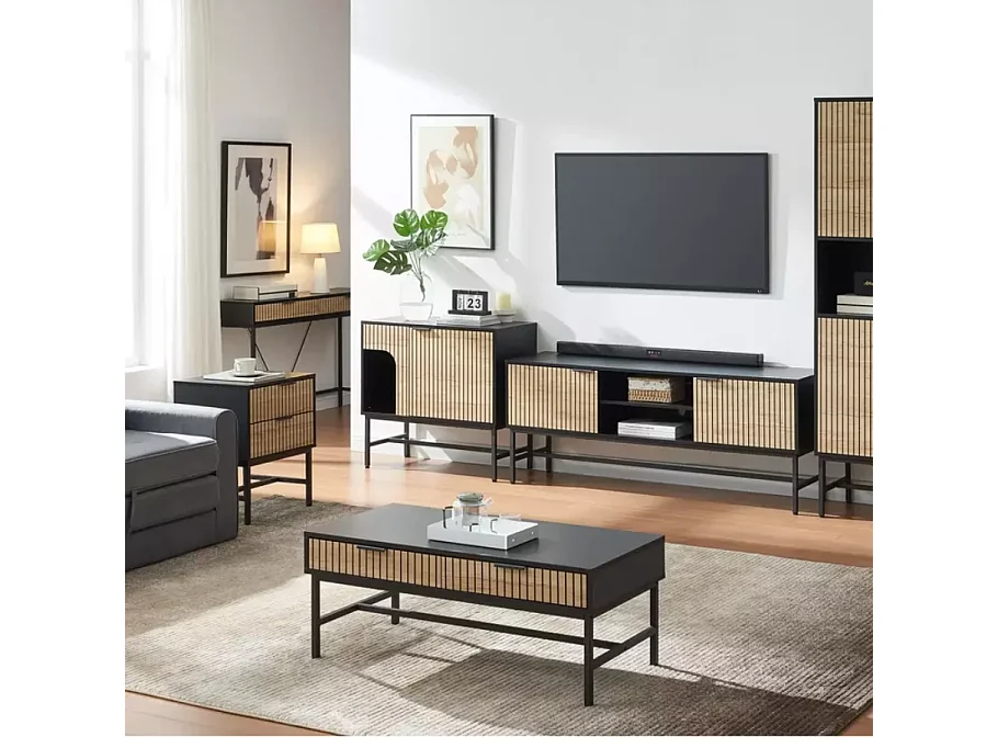 Commode 4 tiroirs en chêne et métal noir mat LOREENS