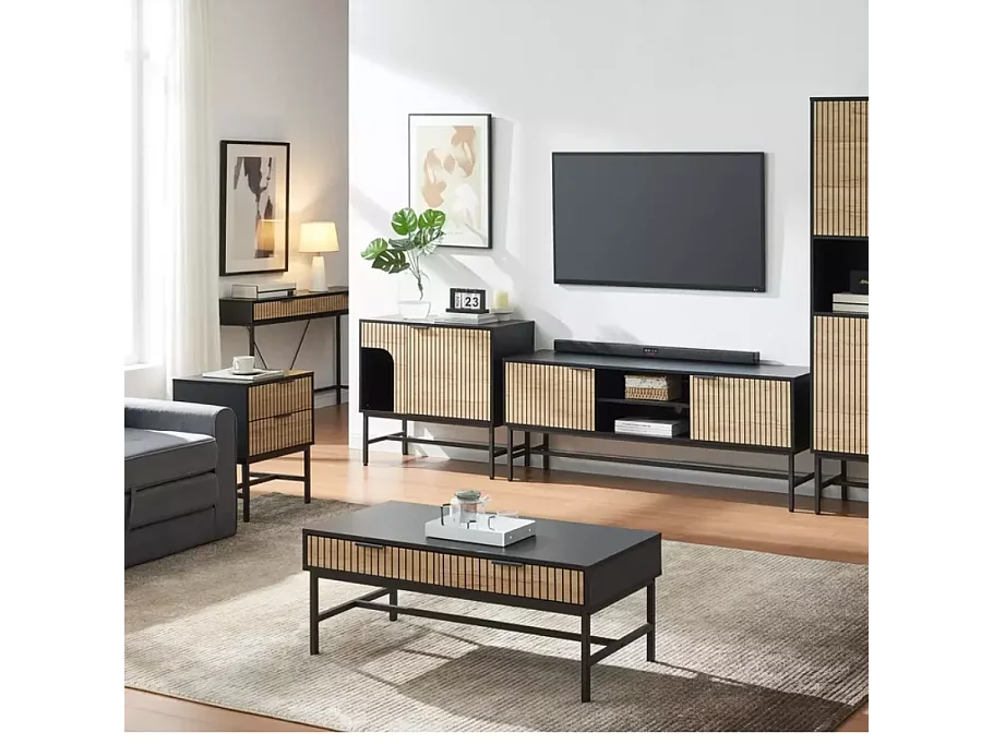 Commode 4 tiroirs en chêne et métal noir mat LOREENS