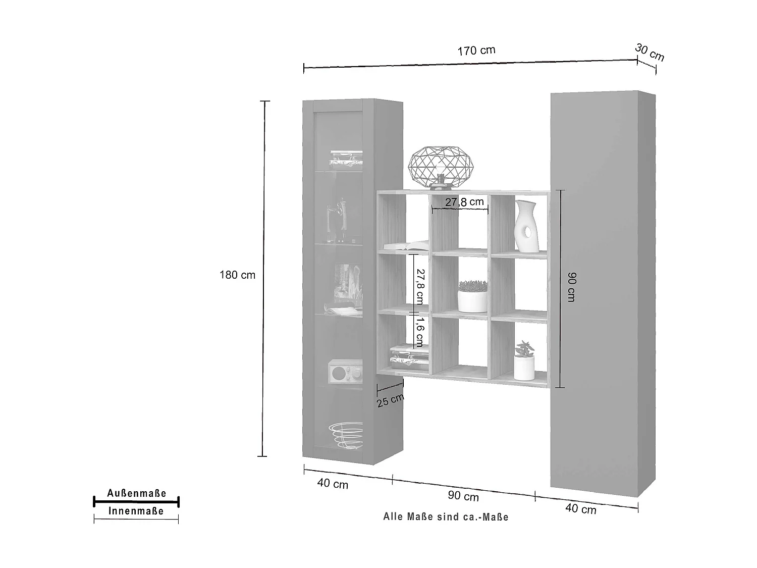 Tilla RT estantería moderna de pared suspendida con vitrina negra