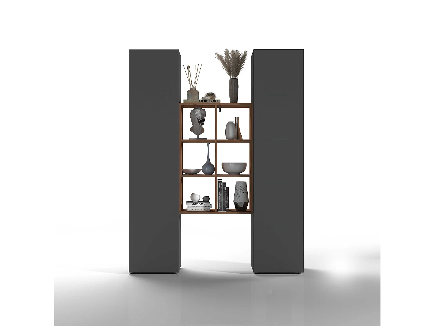 Bibliothèque moderne en bois 2 armoires colonnes salon Gemy RT