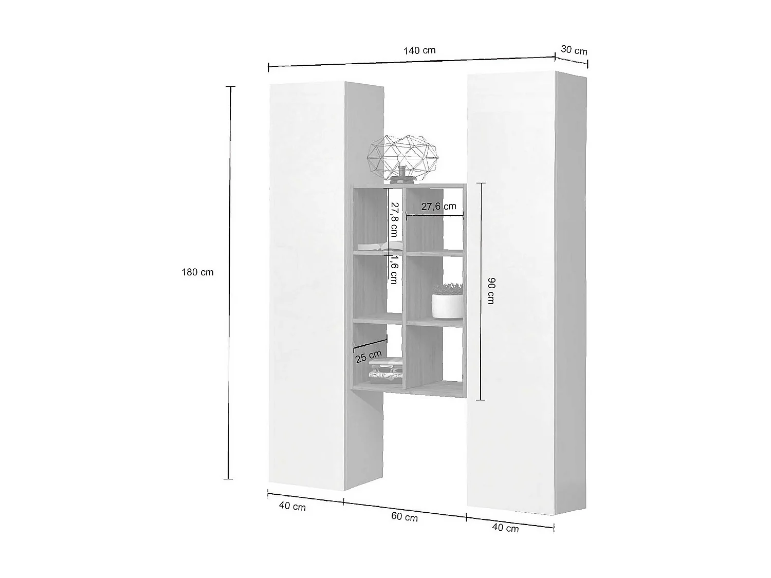 Bibliothèque moderne en bois 2 armoires colonnes salon Gemy RT