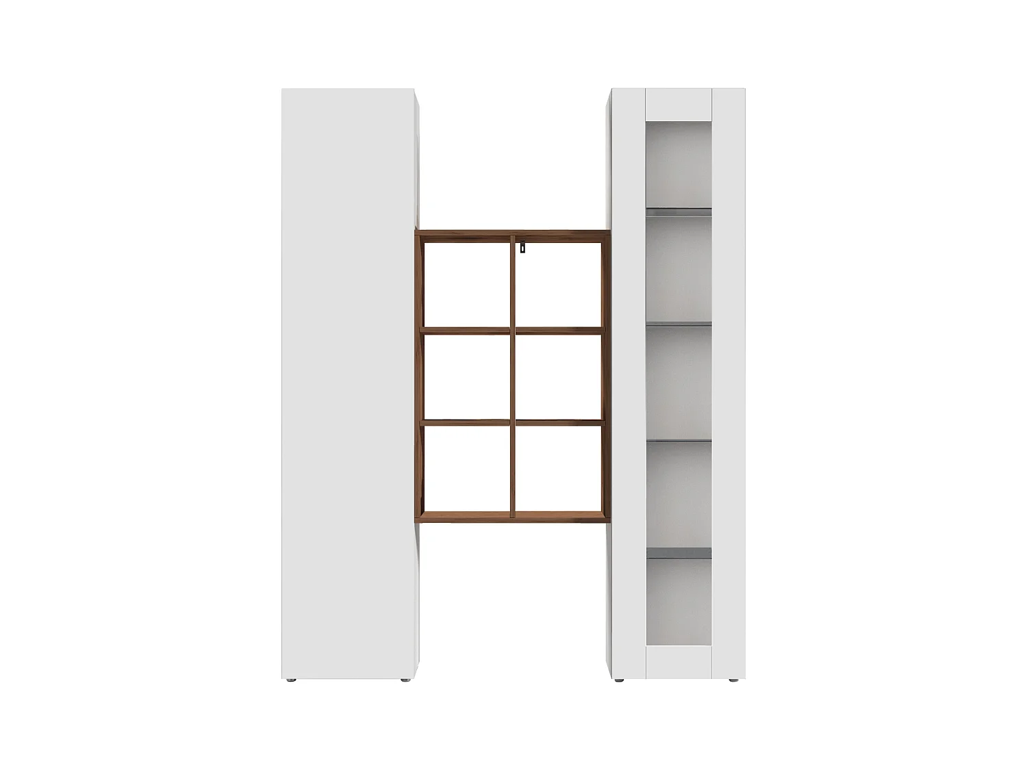 Mueble de salón blanco con vitrina librería y armario Teret WH