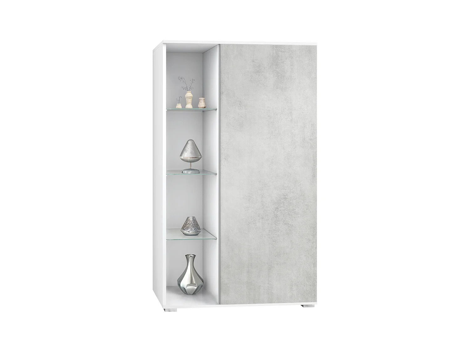 Vetrina Davos, vetrina indipendente con 3 ripiani in vetro e 8 vani, bianco opaco/ottica cermento ossido  (71,5 x 134 x 35 cm)
