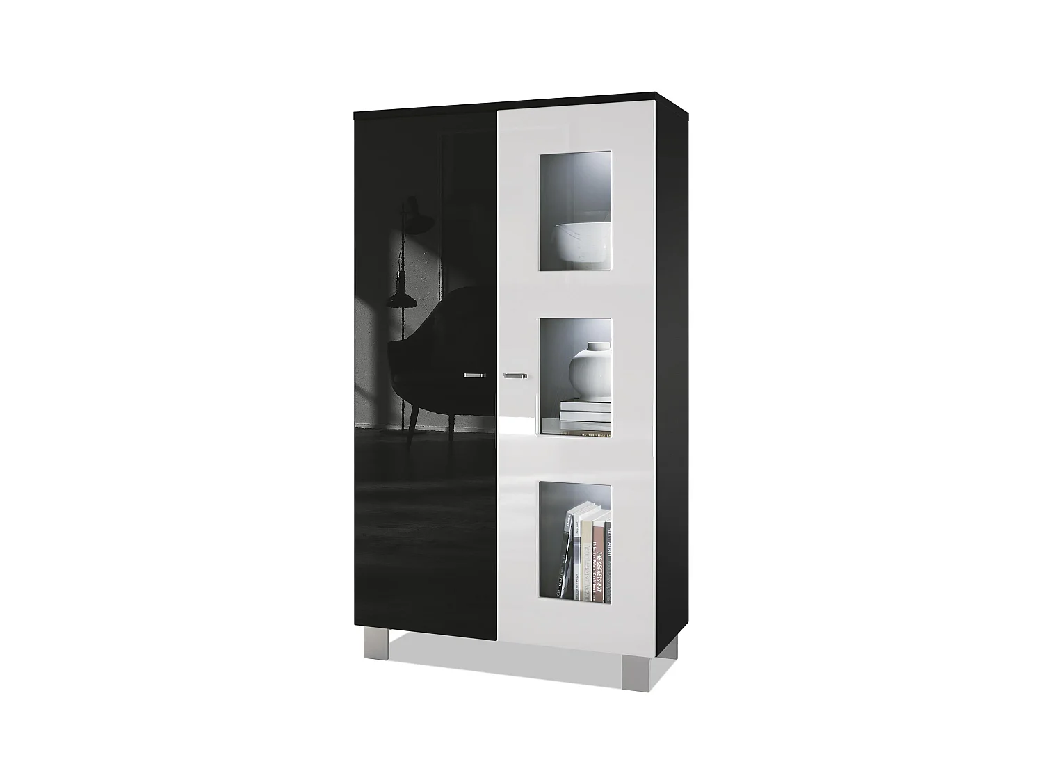 VITRINE Denjo Tür in Weiß Hochglanz