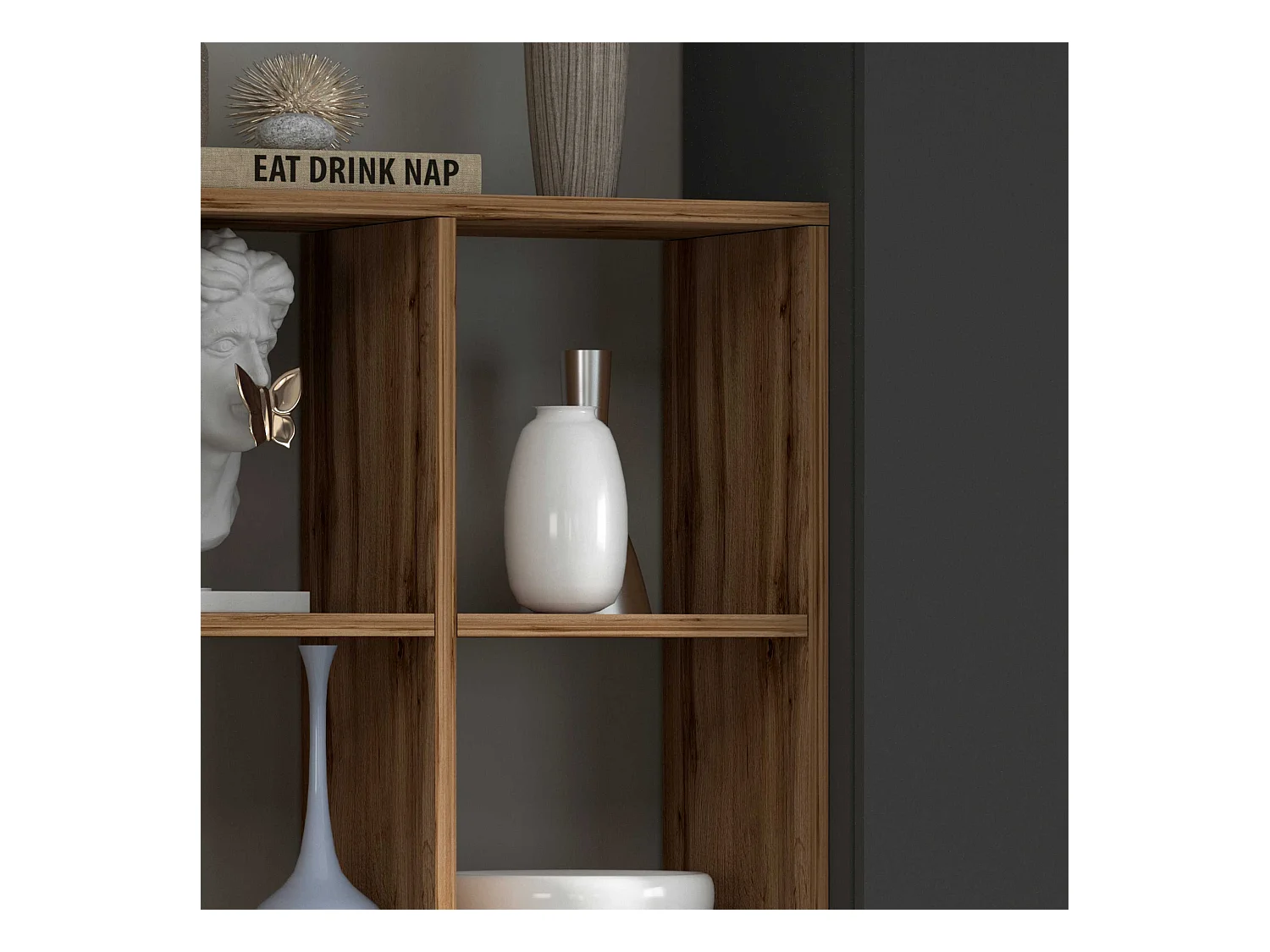 Set soggiorno Maruska con libreria e 2 colonne antracite opaco e rovere 170x30x180 cm