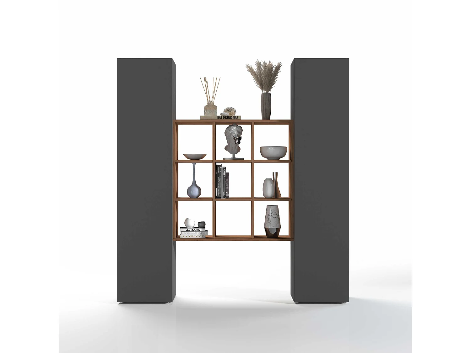 Armoire suspendue 2 colonnes bibliothèque moderne en bois Pella RT