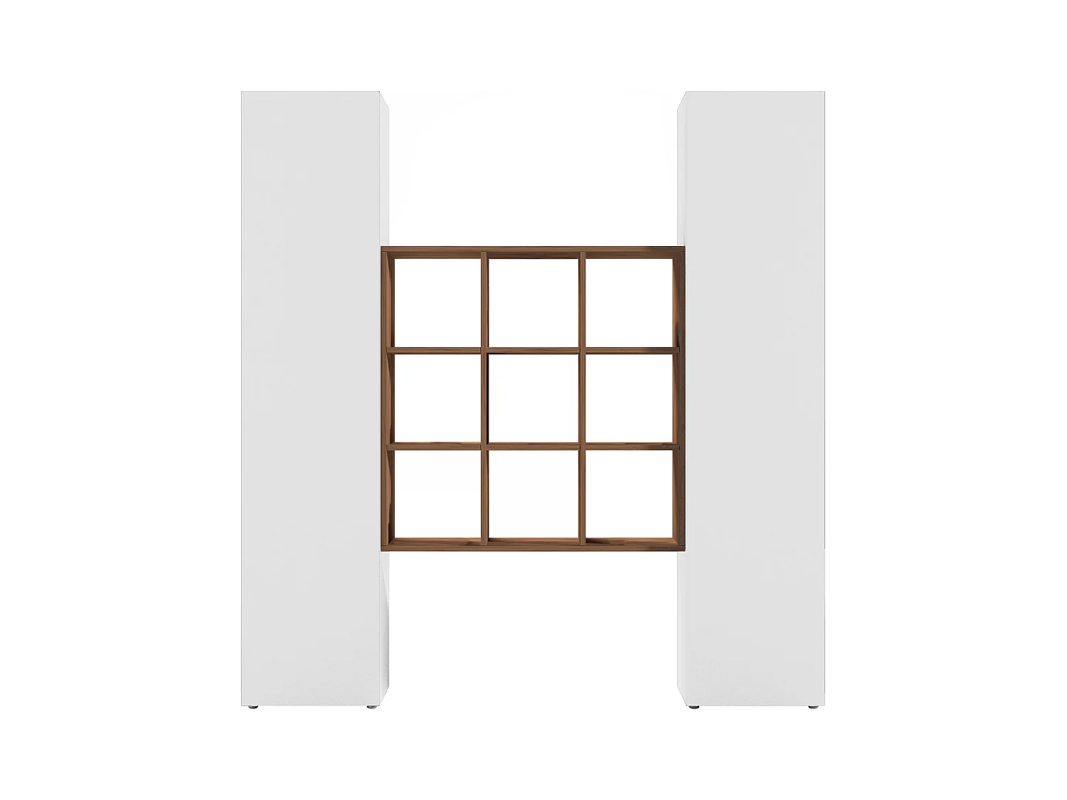 Set soggiorno Maruska con libreria e 2 colonne bianco lucido e rovere 170x30x180 cm