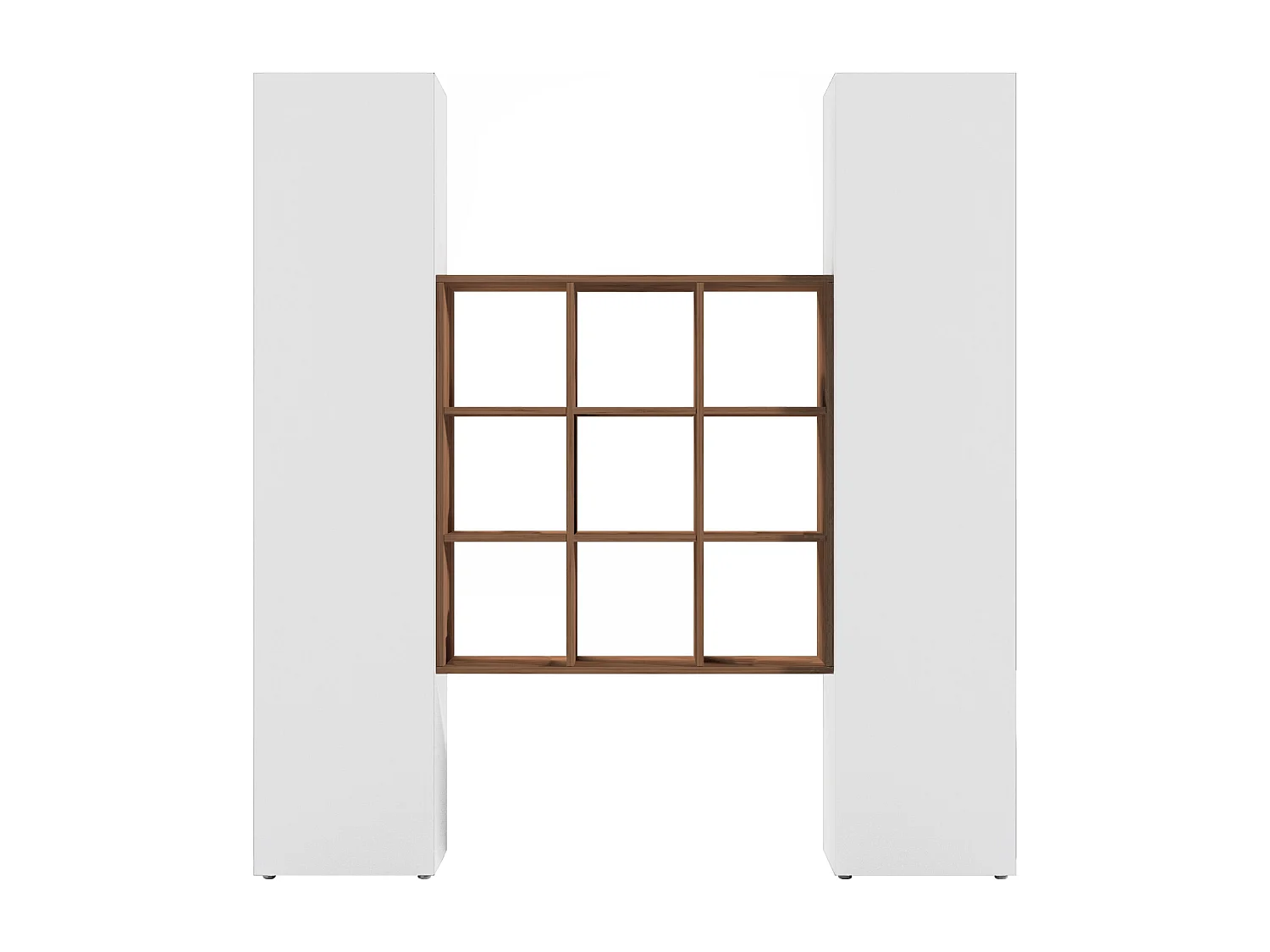 Set soggiorno Maruska con libreria e 2 colonne bianco lucido e rovere 170x30x180 cm