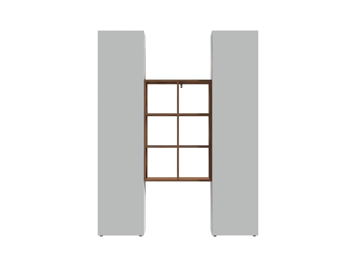 Set soggiorno Maruska con libreria e 2 colonne bianco lucido e rovere 140x30x180 cm