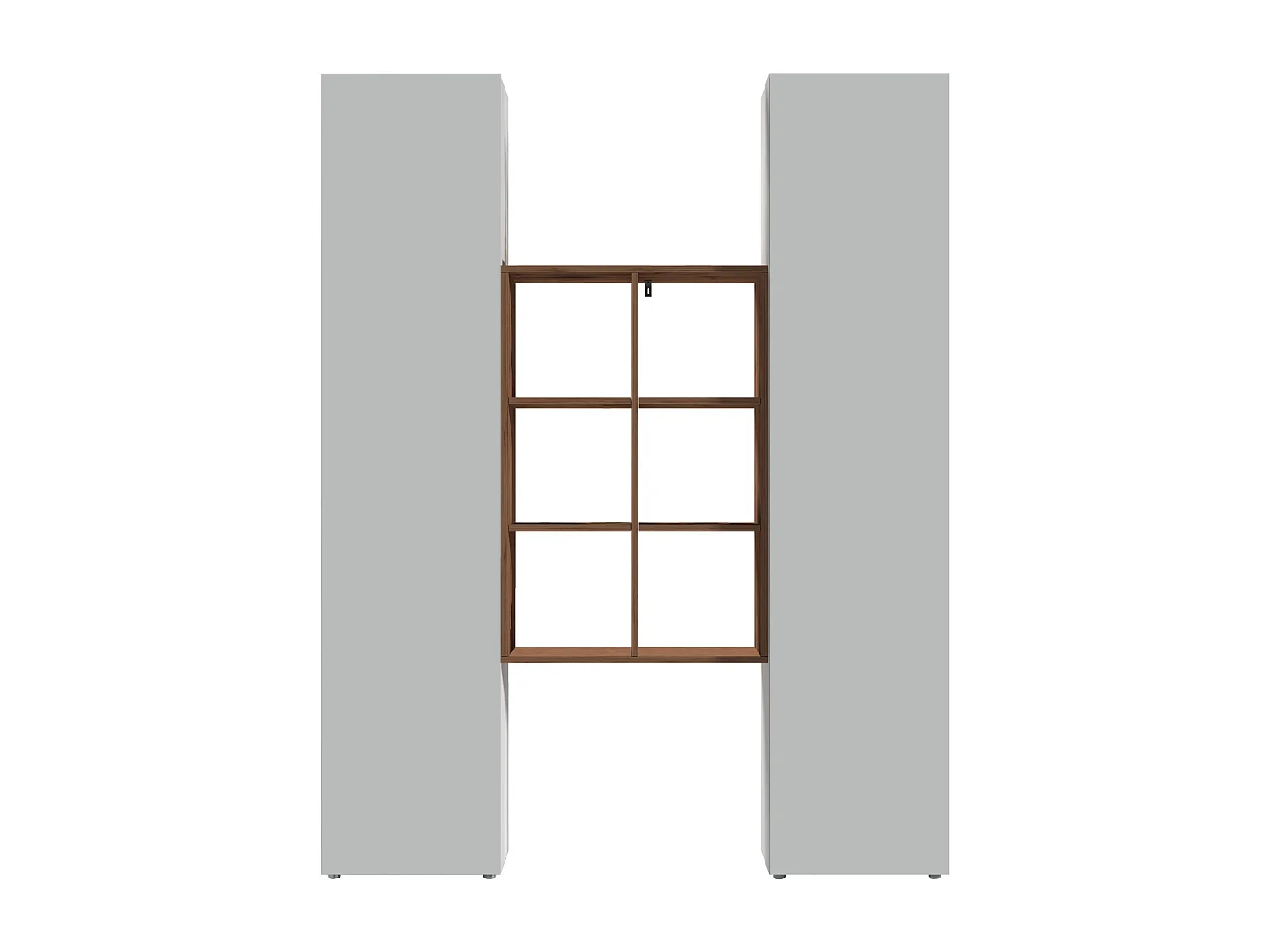 Set soggiorno Maruska con libreria e 2 colonne bianco lucido e rovere 140x30x180 cm