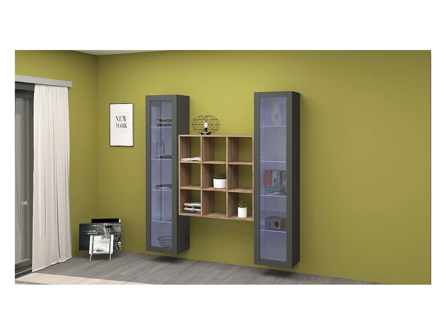 Salón pared de almacenamiento 2 vitrinas librería moderna de madera Vila RT