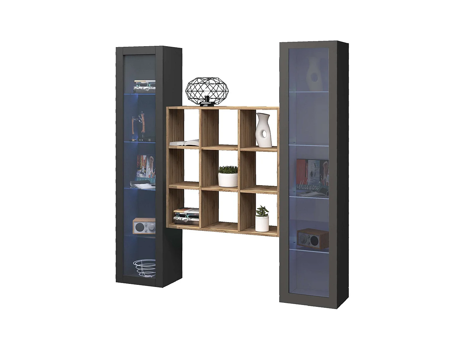 Salón pared de almacenamiento 2 vitrinas librería moderna de madera Vila RT