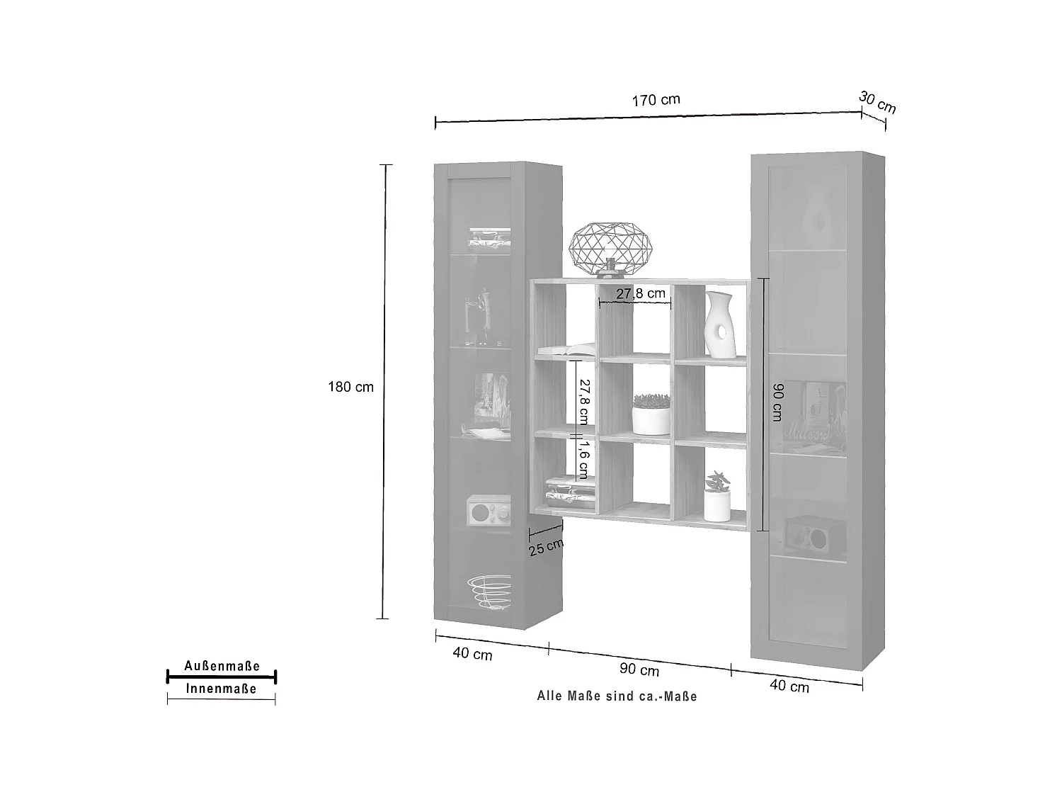 Salón pared de almacenamiento 2 vitrinas librería moderna de madera Vila RT