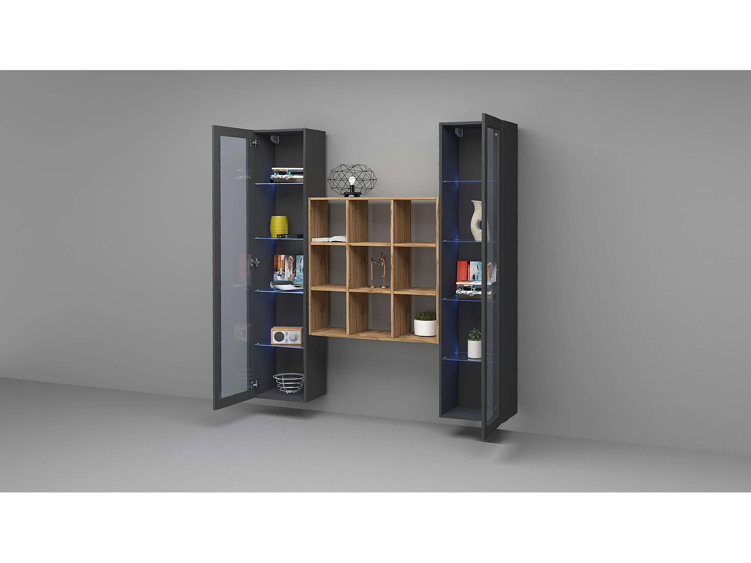 Bibliothèque de salon 2 vitrines moderne en bois Vila RT