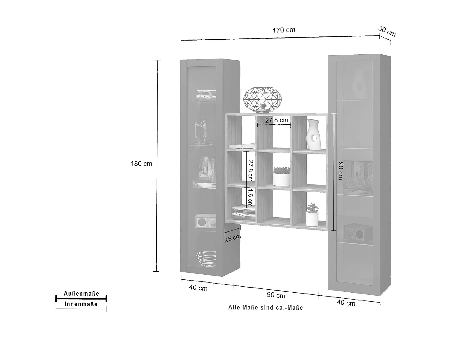 Bibliothèque de salon 2 vitrines moderne en bois Vila RT