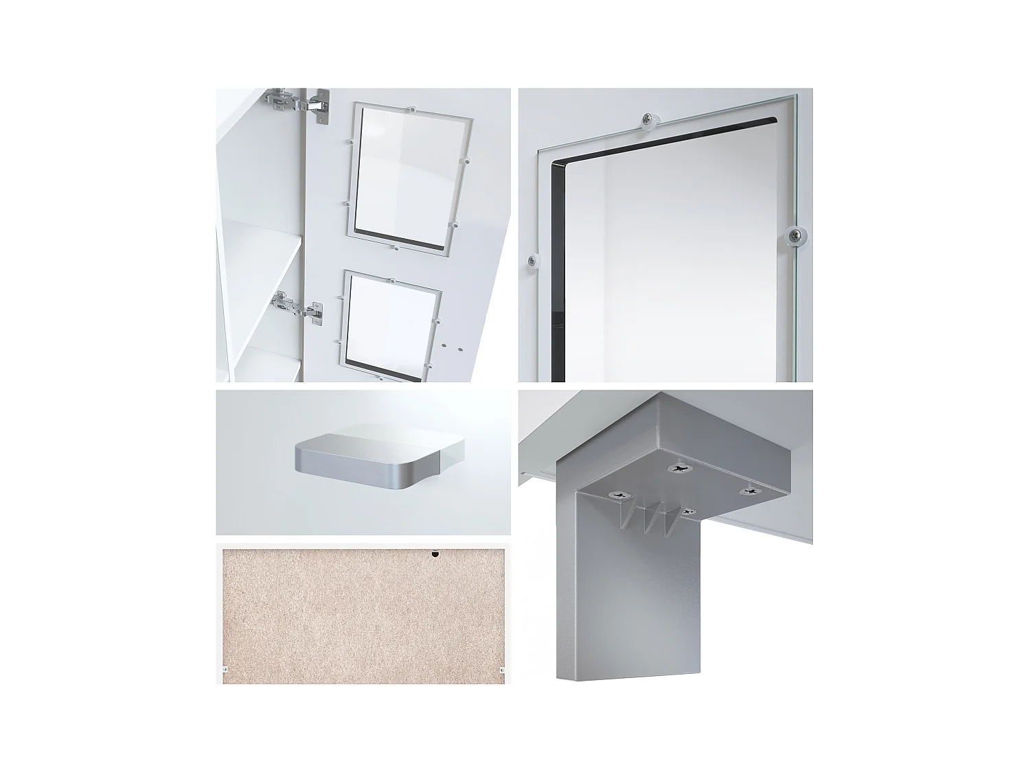 Vitrine de salon Denjo, Vitrine sur pied avec 2 portes et 3 vitres, Blanc mat/Blanc brillant/Gris haute brillance, éclairage LED inclus (71 x 129 x 35 cm)