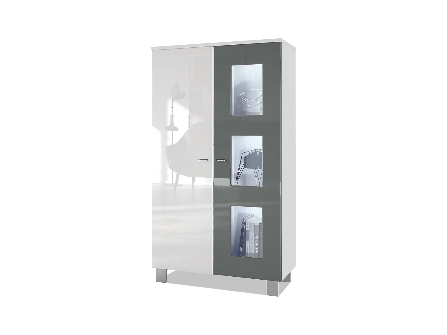 VITRINE Denjo Tür in Grau Hochglanz