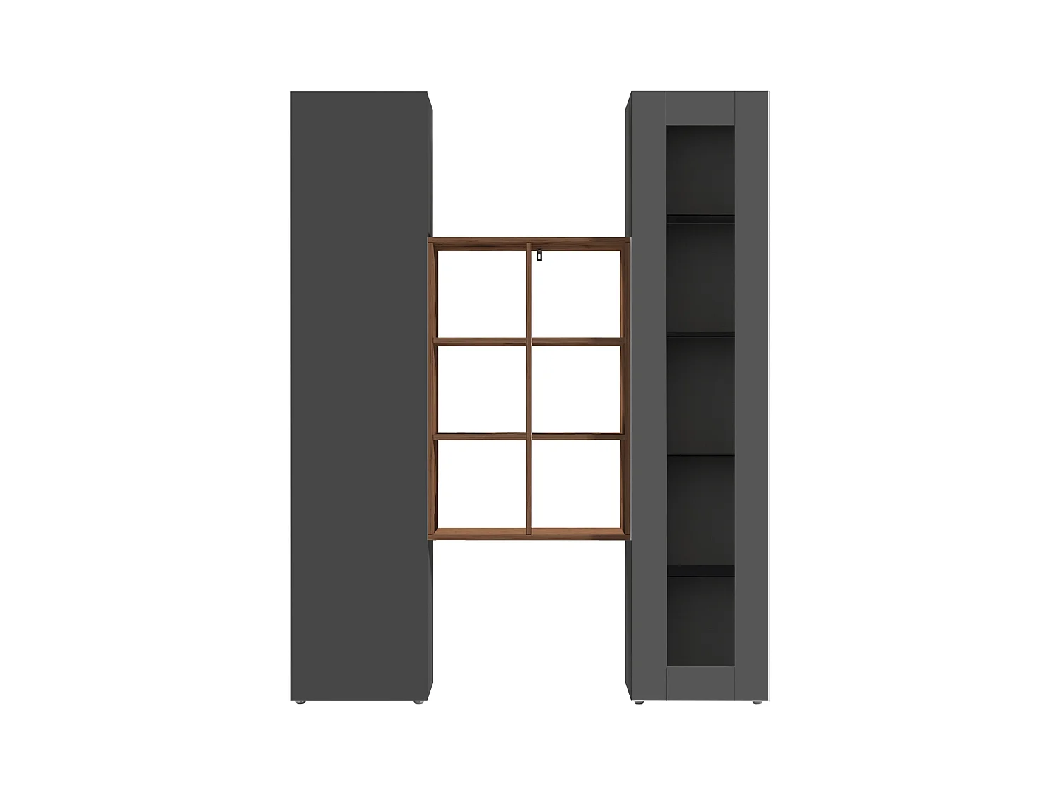 Set soggiorno Maruska con libreria vetrina e colonna antracite e rovere 140x30x180 cm