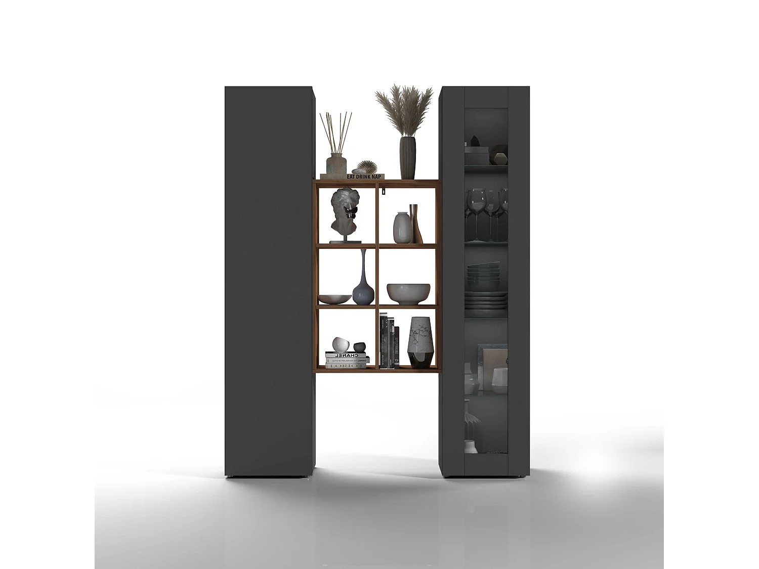 Bibliothèque moderne avec armoire et vitrine bois Teret RT