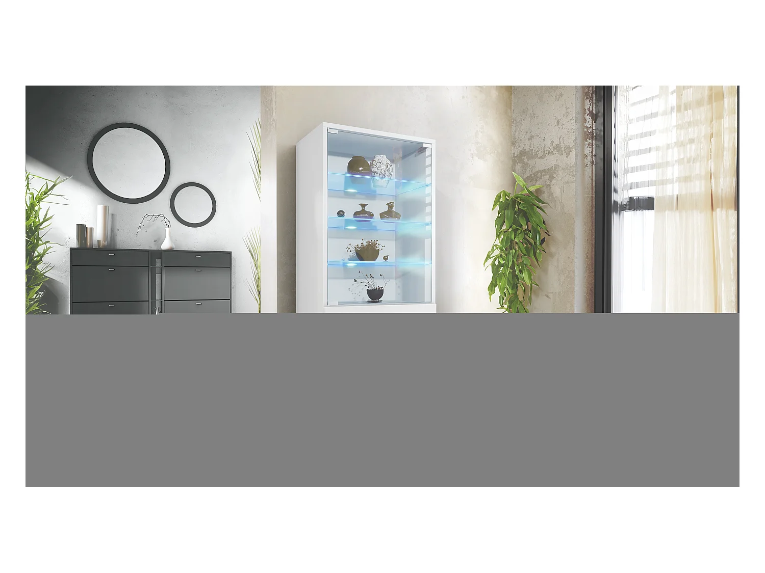Vitrine Granada de , Armoire Vitrée Made in Germany avec Porte en Verre et Insert en Verre y compris LED, blanc mat/blanc mat (50 x 122,5 x 34,5 cm)