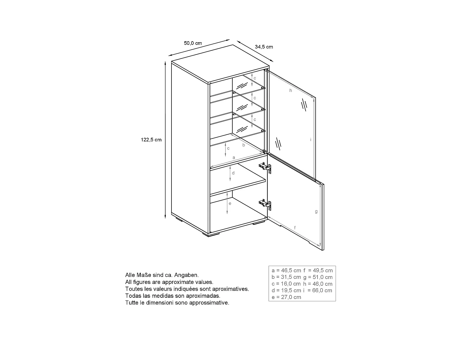 Vitrine Granada de , Armoire Vitrée Made in Germany avec Porte en Verre et Insert en Verre y compris LED, blanc mat/blanc mat (50 x 122,5 x 34,5 cm)