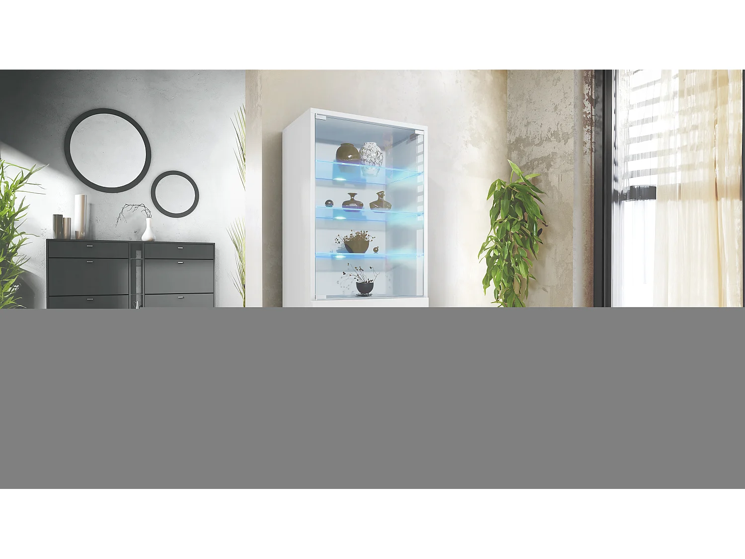 Vetrina Granada di Vladon, Armadio Vetrina Made in Germany con Porta in Vetro e Inserto in Vetro incl. LED, bianco opaco/bianco opaco (50 x 122,5 x 34,5 cm)