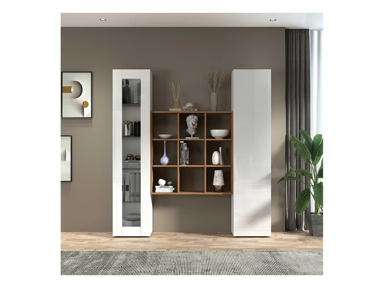 Tilla WH blanco salón vitrina librería mueble de pared