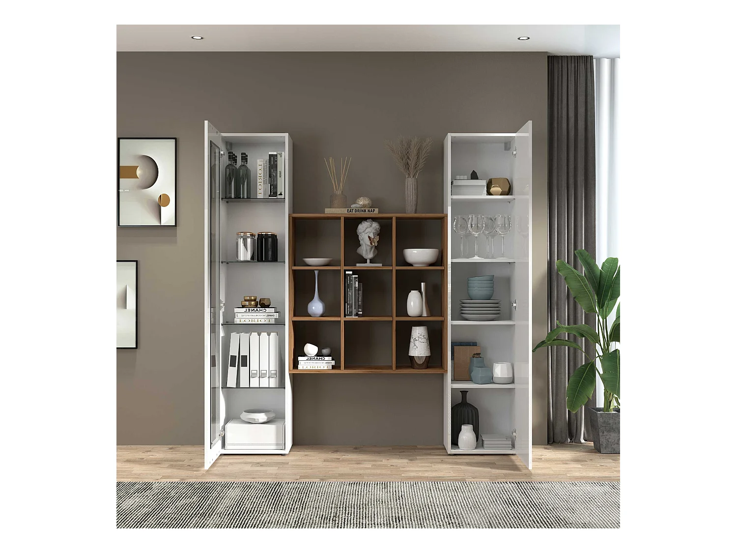 Tilla WH blanco salón vitrina librería mueble de pared