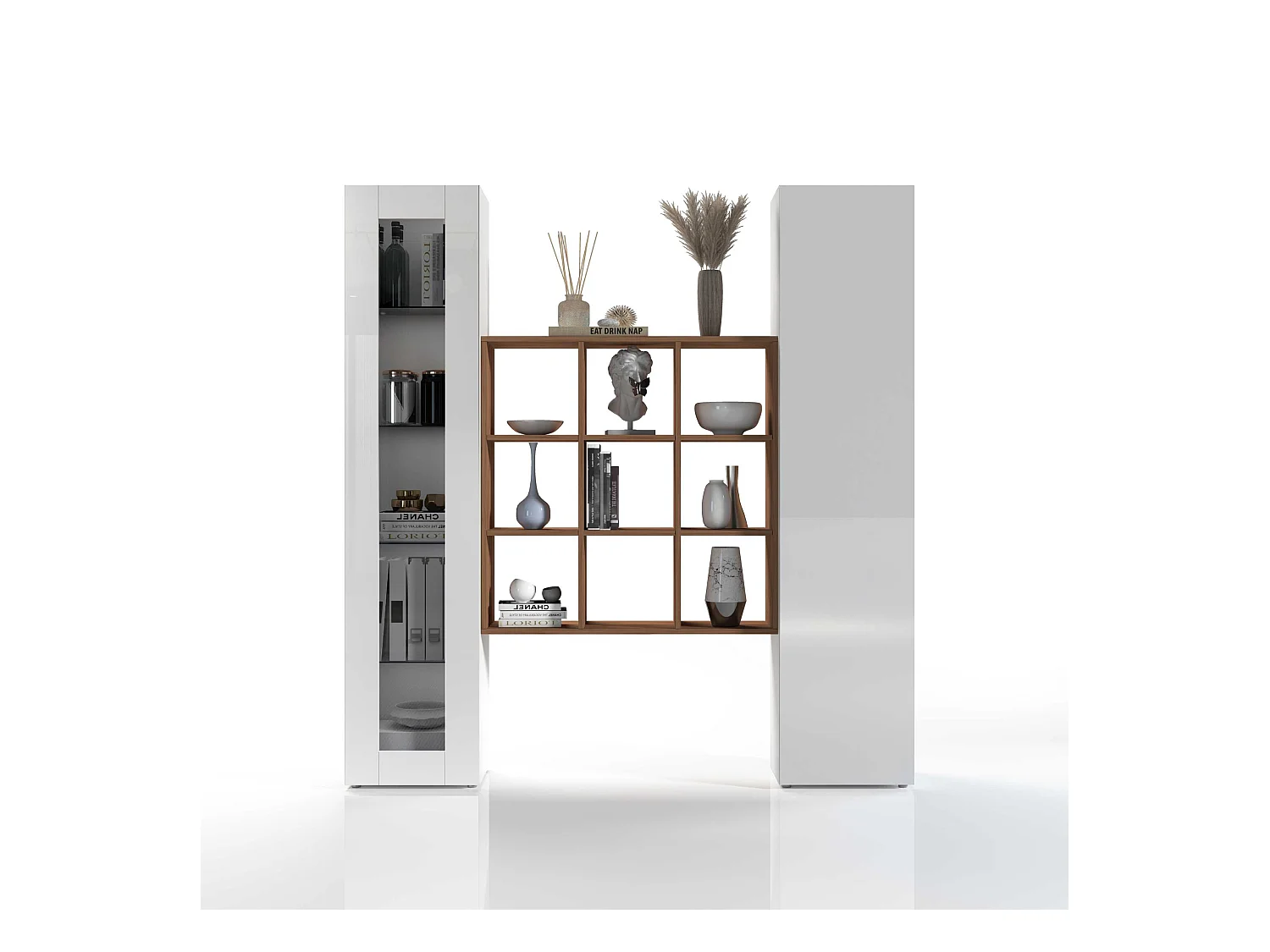 Tilla WH blanco salón vitrina librería mueble de pared